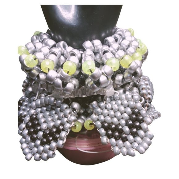 Silver Rotating UFO Kandi Cuff with 8 Silver Alien Faces - Picture 3 of 4